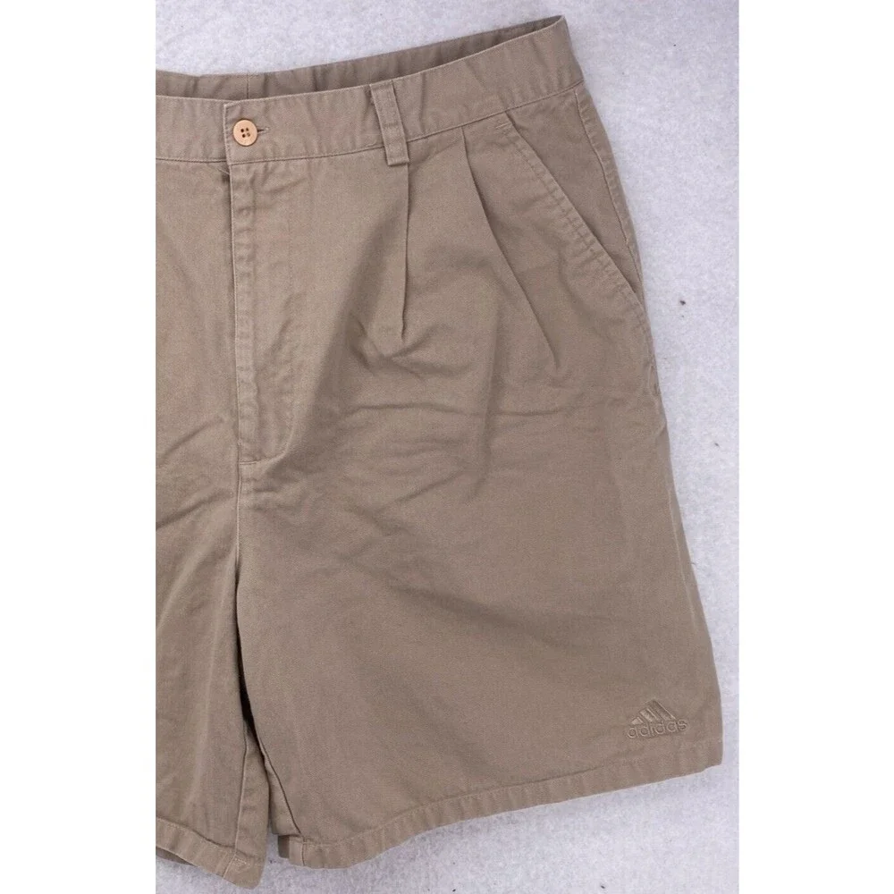 Vintage Adidas Team Pleated Chino Shorts Mens 36 Khaki Cotton Twill Gorpcore Y2K